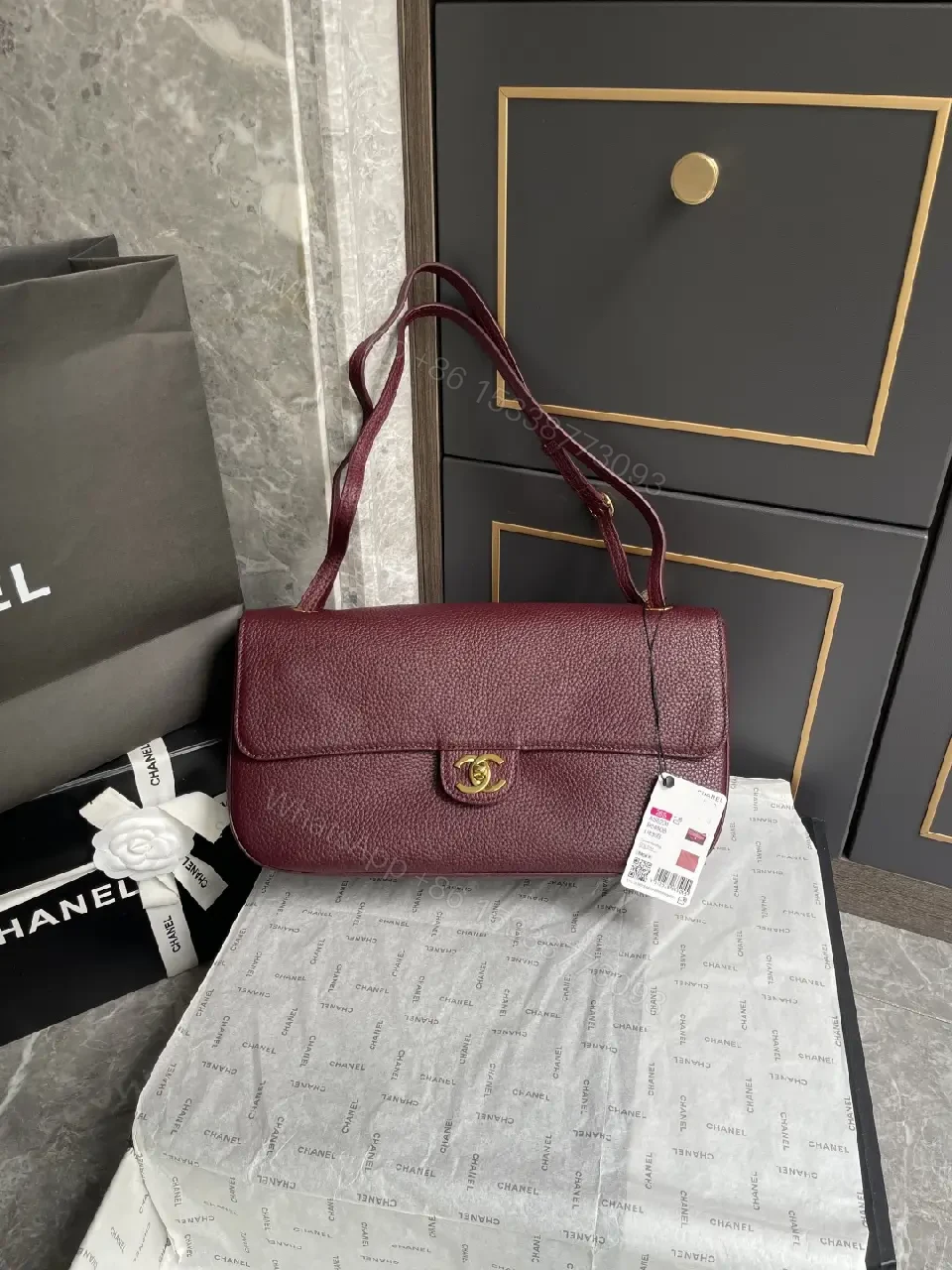 View 11 of Burgundy Textured Leather Shoulder Bag: Compact Luxury