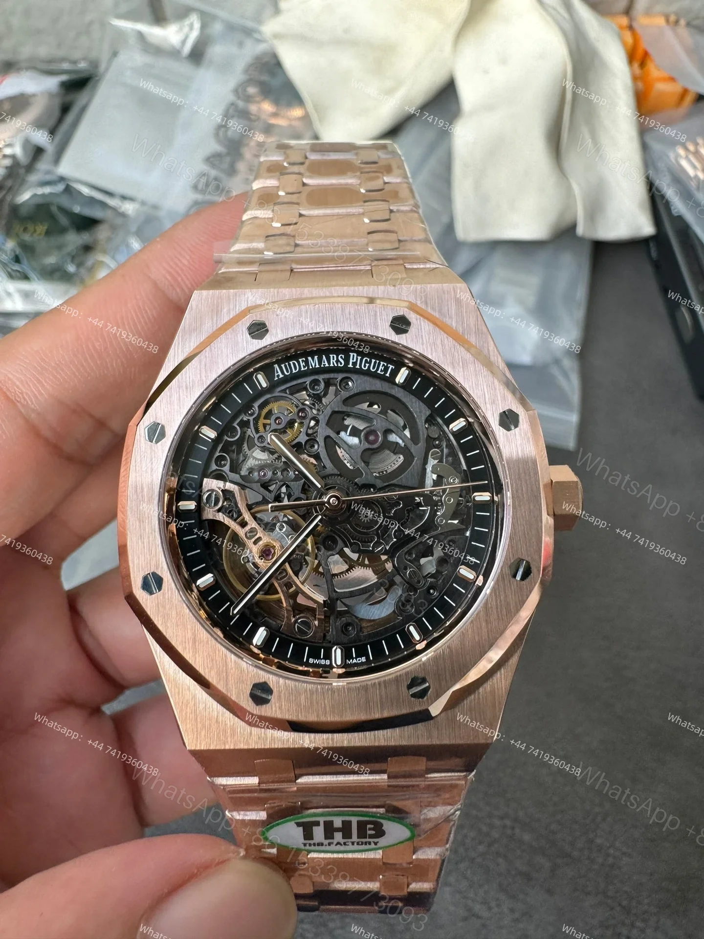 View 2 of Audemars Piguet Super Clone Royal Oak 15407 Rose Gold Skeleton Dial 41MM