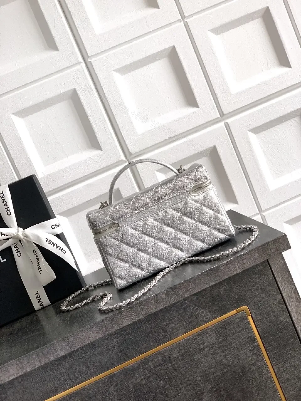 View 7 of Metallic Quilted Satchel: Compact Luxury, Double-C Hardware