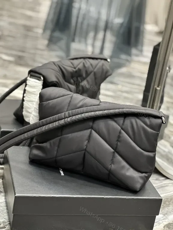 View 7 of Chic Satin Quilted Crossbody Bag with YSL Emblem - Luxury