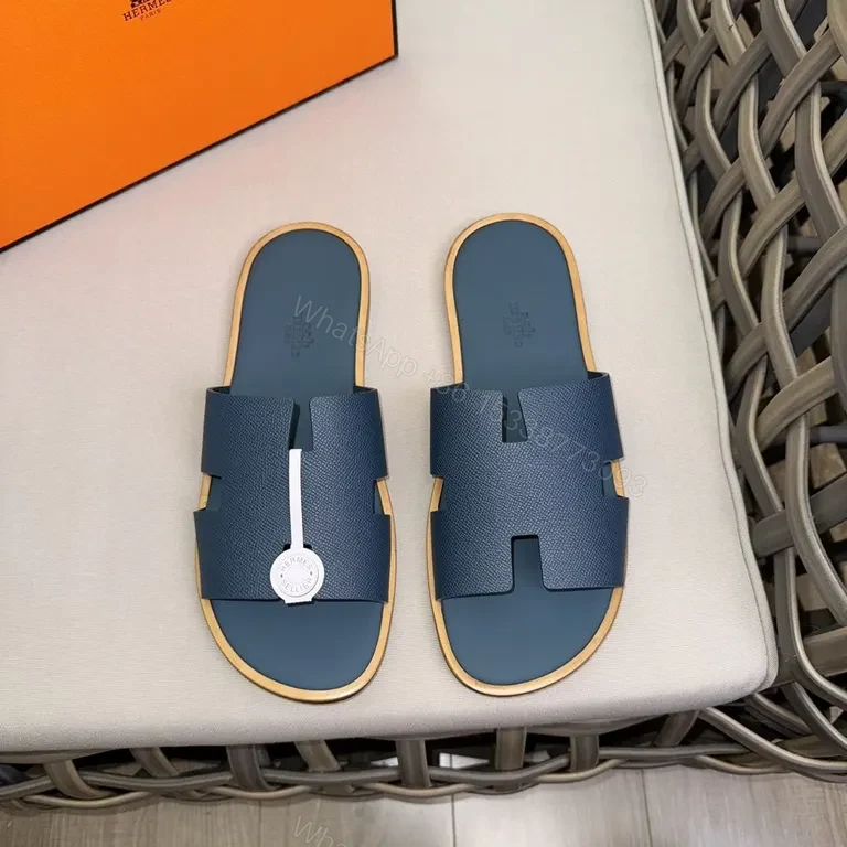 View 3 of Premium Textured Navy Slide Sandals with Leather Detail