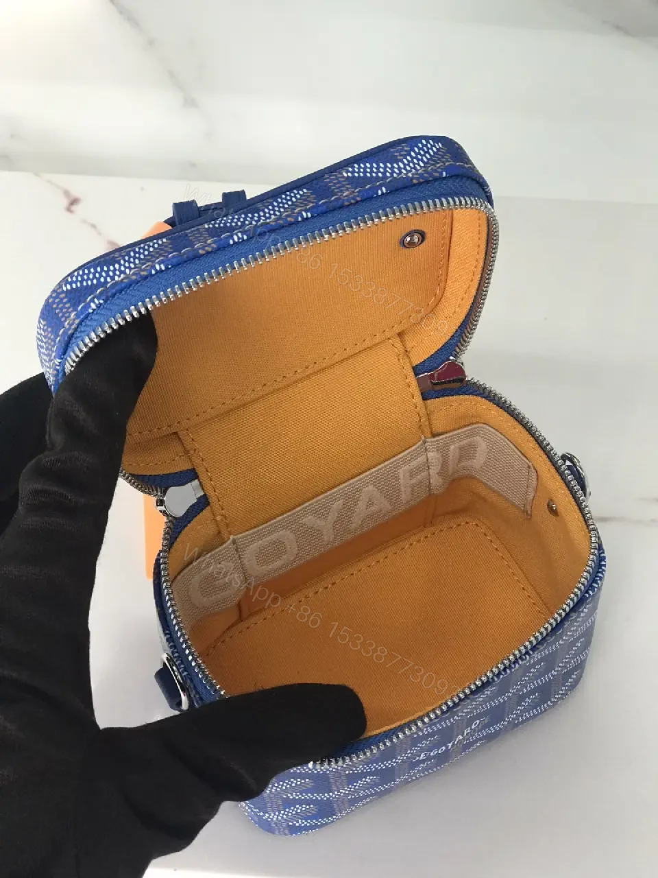 View 9 of Blue Patterned Structured Icon Bag - Durable Everyday Luxe Bag
