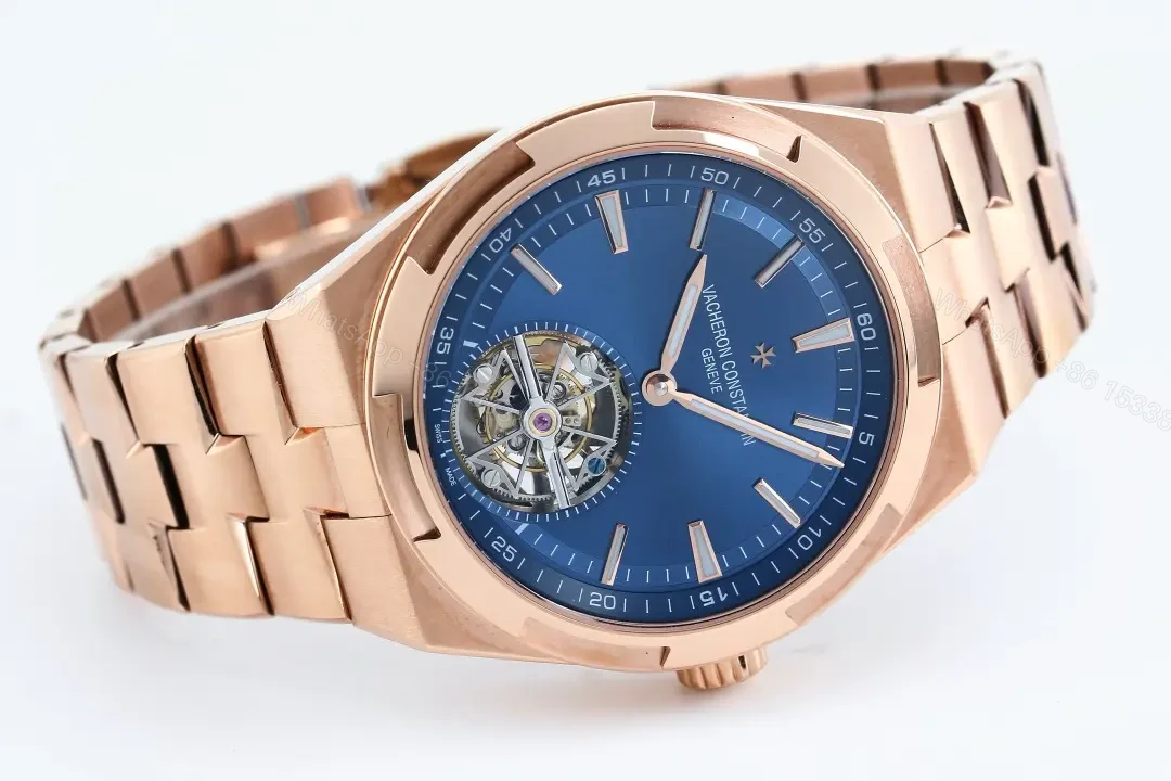View 4 of PPF Factory Vacheron Constantin Overseas Tourbillon – Rose Gold Case, Blue Dial, Black Leather Strap, Automatic Watch