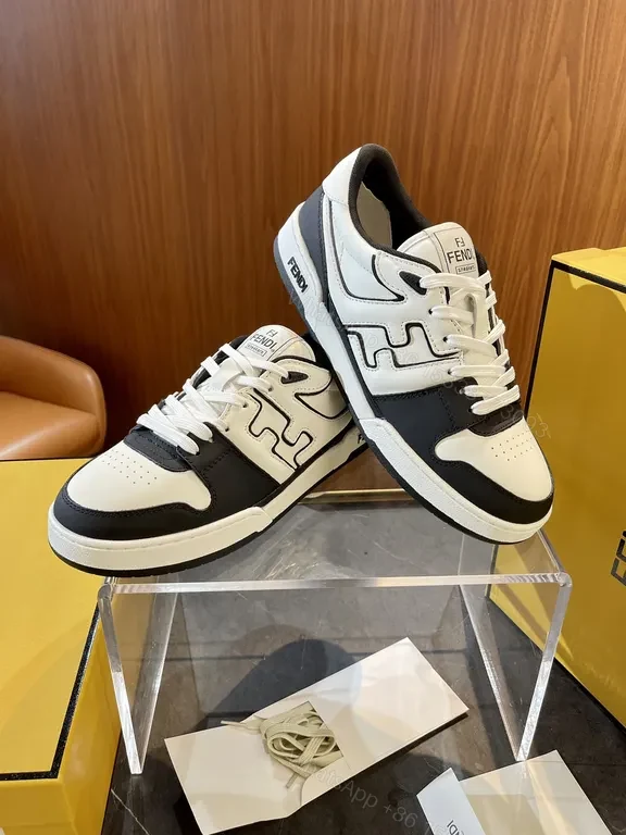 View 2 of Bold Contrast-Block Fusion High-Top Sneaker with Fendi Detailing