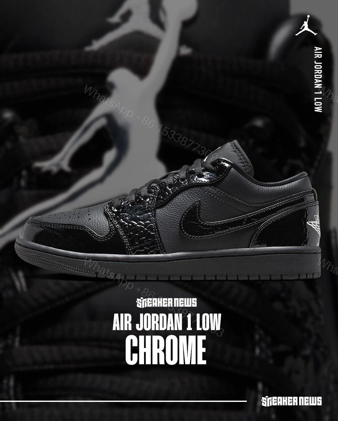 View 2 of Air Jordan 1 Retro Low Black Croc First Copy Shoes — Men's | COD India