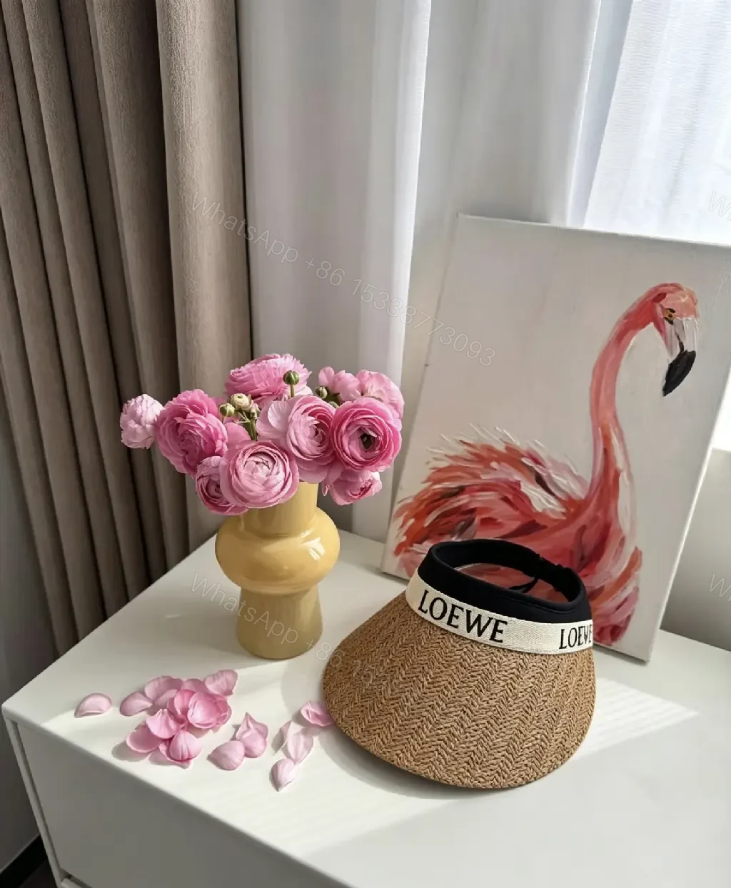 View 8 of Natural Beige Straw Visor Hat — Wide-Brim, Elastic Band, LOEWE Band