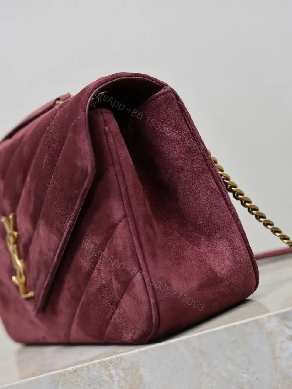 View 6 of Rich Velvet Quilted Shoulder Bag with Gold Hardware