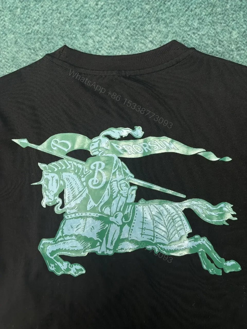 View 2 of Black Cotton Jersey T-shirt Mint-Green Burberry Logo Short Sleeve Tee