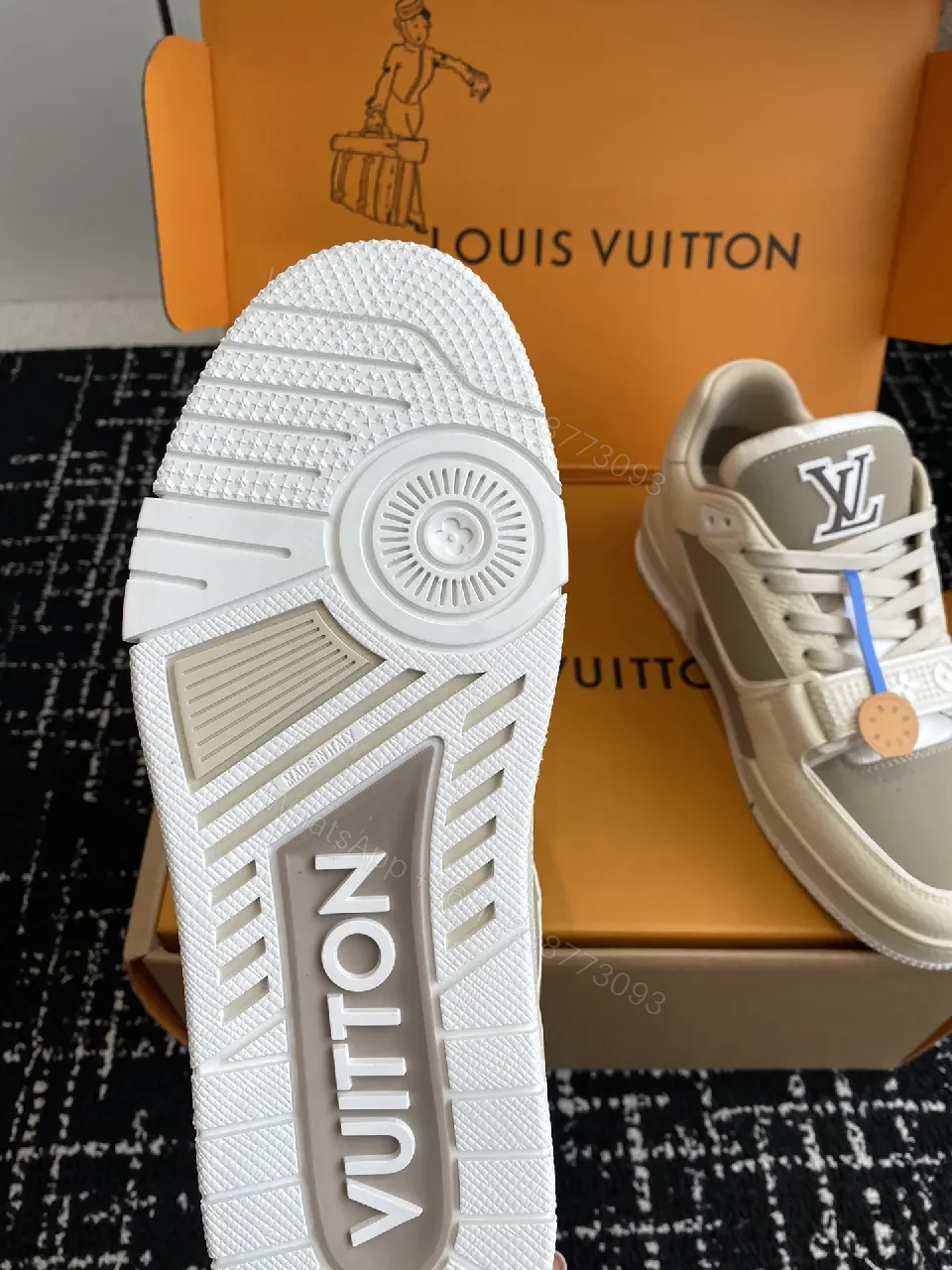 View 2 of Chunky Luxury Sneaker: Neutral Leather, Velcro Strap, High-Top Footwear