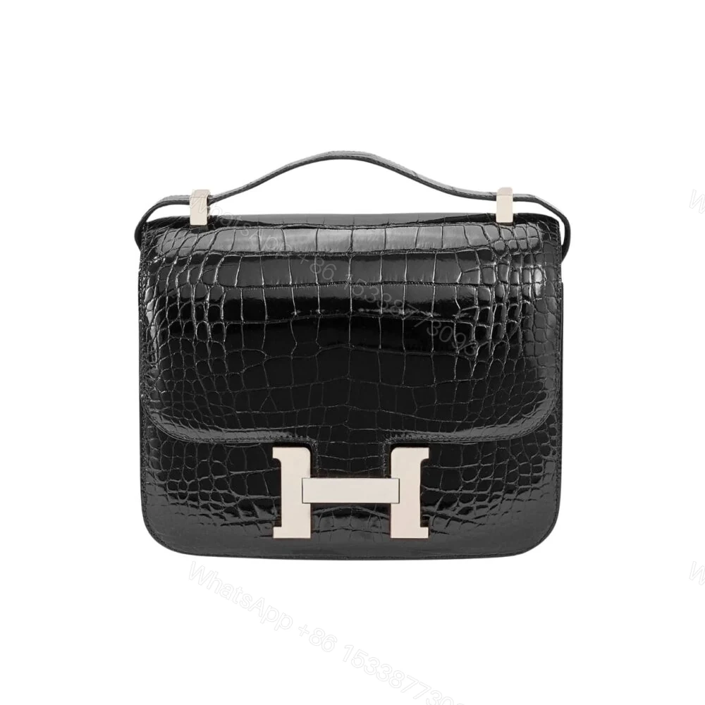 Hermes Mini Constance 19 Shiny Alligator Palladium Hardware Black 19Cm — view 1