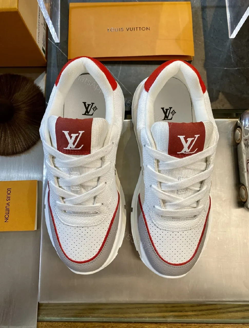 View 7 of White & Red Luxury-Inspired Athletic Sneakers: Everyday Comfort