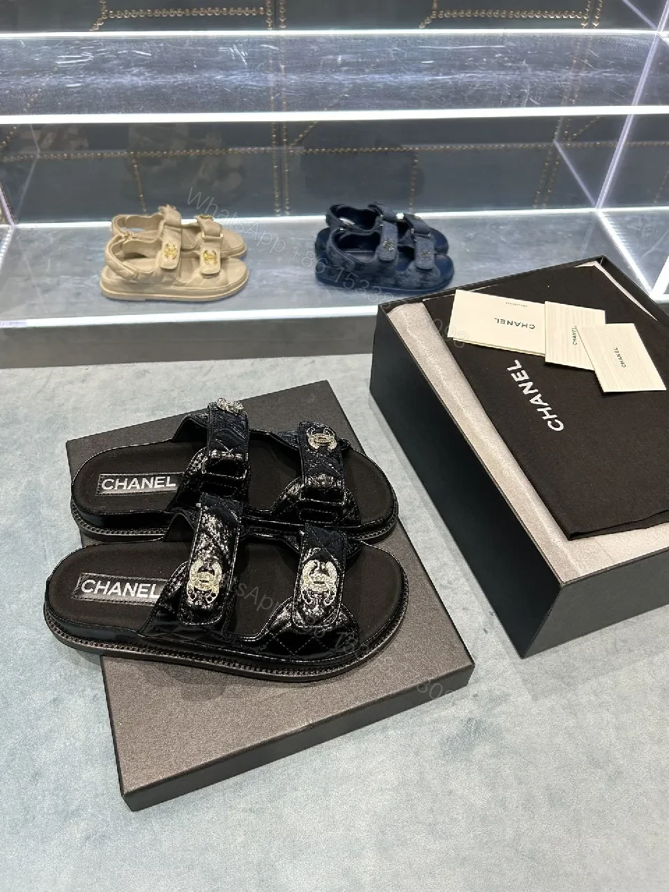 View 7 of Black Satin Logo-Embossed Sandals | Luxe Everyday Comfort