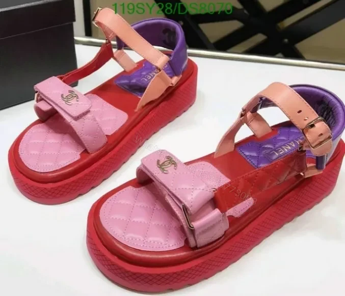 View 2 of Chanel Lambskin Multicolor Replica Sandals DS8070 with Logo Platform