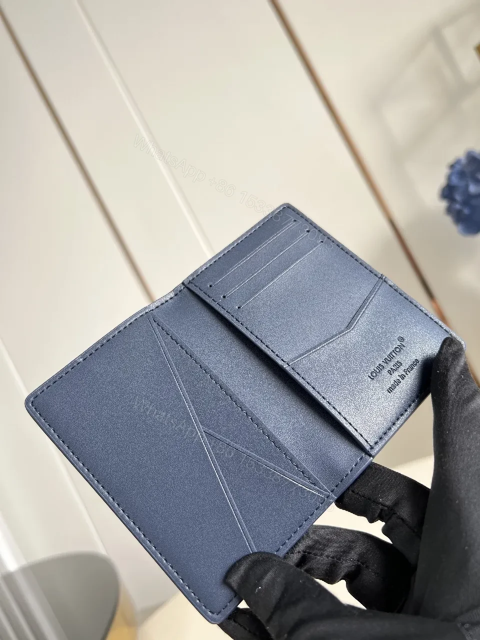 View 3 of Patterned Texture Wallet in Navy Leather - Compact, Durable, Minimalist