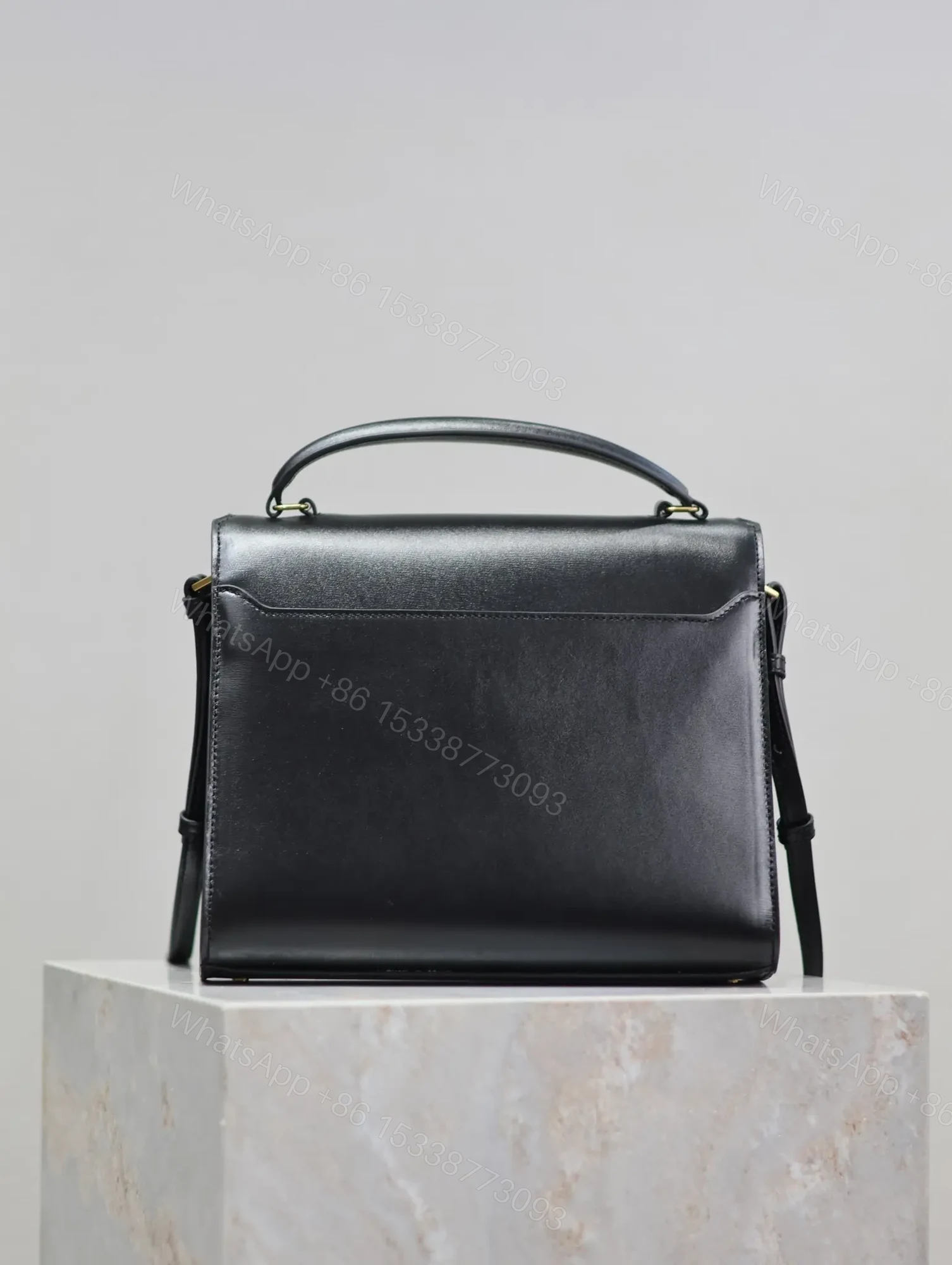 View 2 of YSL CASSANDRA TOP HANDLE BAG MEDIUM BLACK SMOOTH LAMBSKIN GOLD HARDWARE