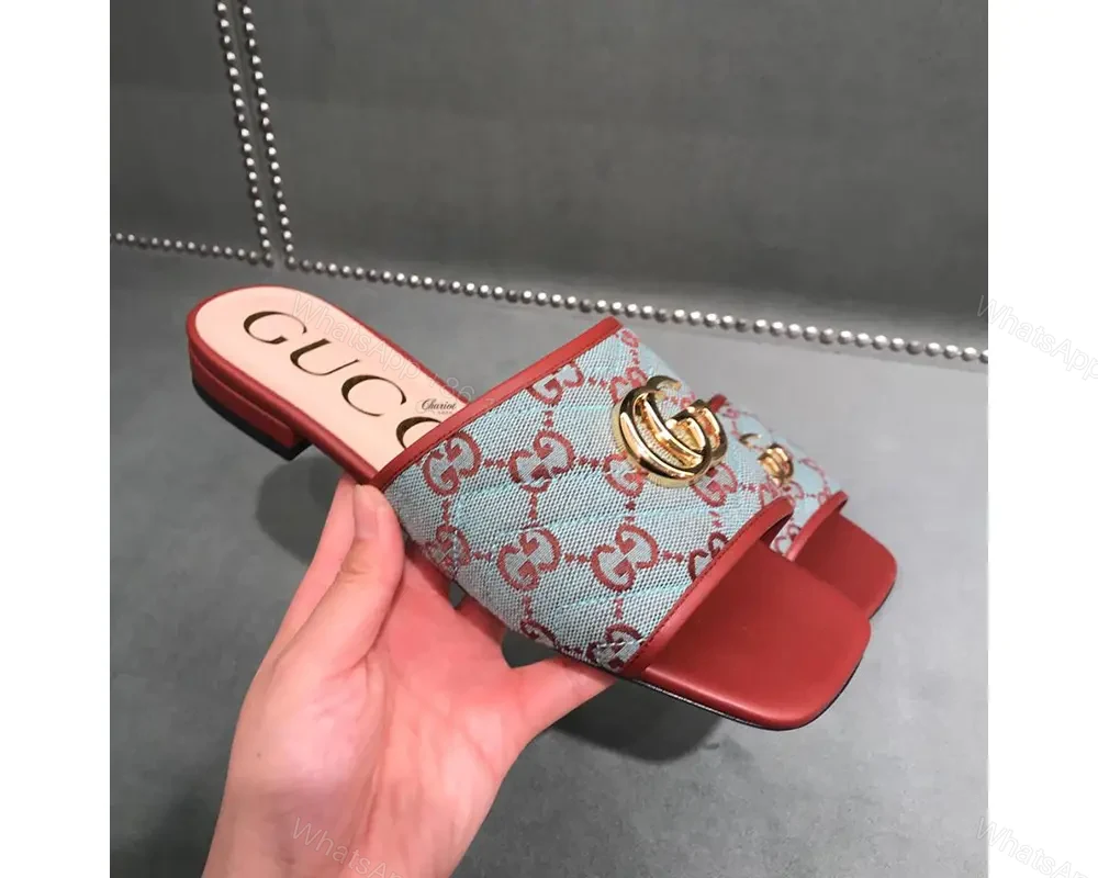 View 3 of Gucci GG Matelassé canvas flat sandals