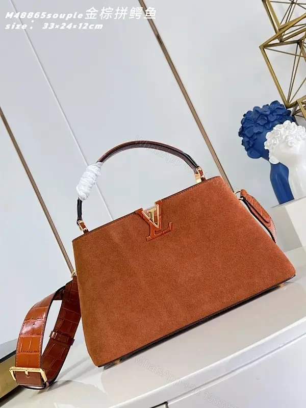 Warm Tan Suede Shoulder Bag with Gold Hardware — view 1