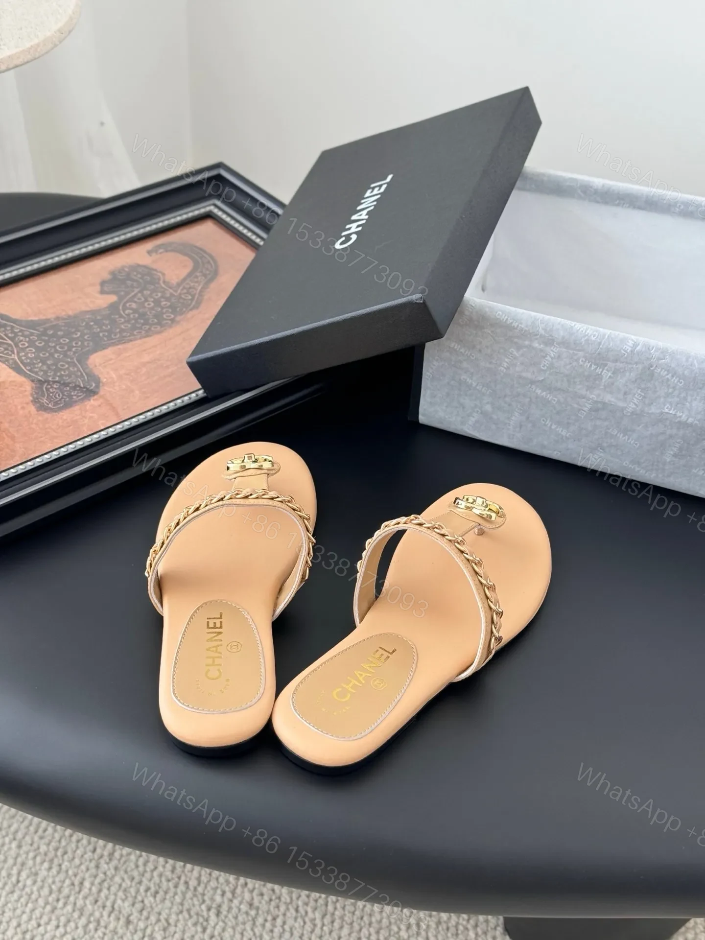 View 2 of Chanel Women Beige Leather Slides