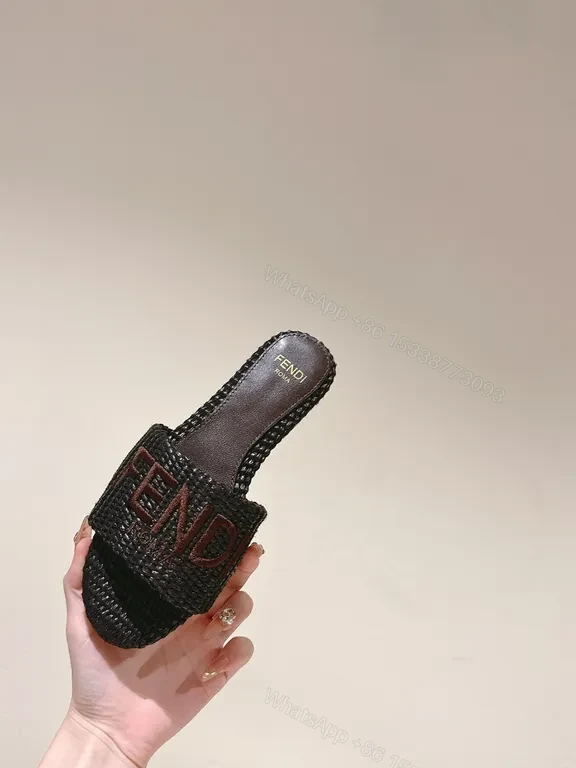 Fendi Textured Black Woven Slide: Signature Comfort — view 1