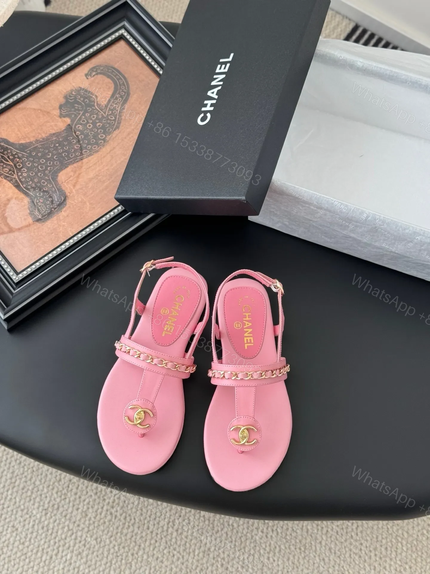 Chanel Women Pink Leather Sandals — view 1