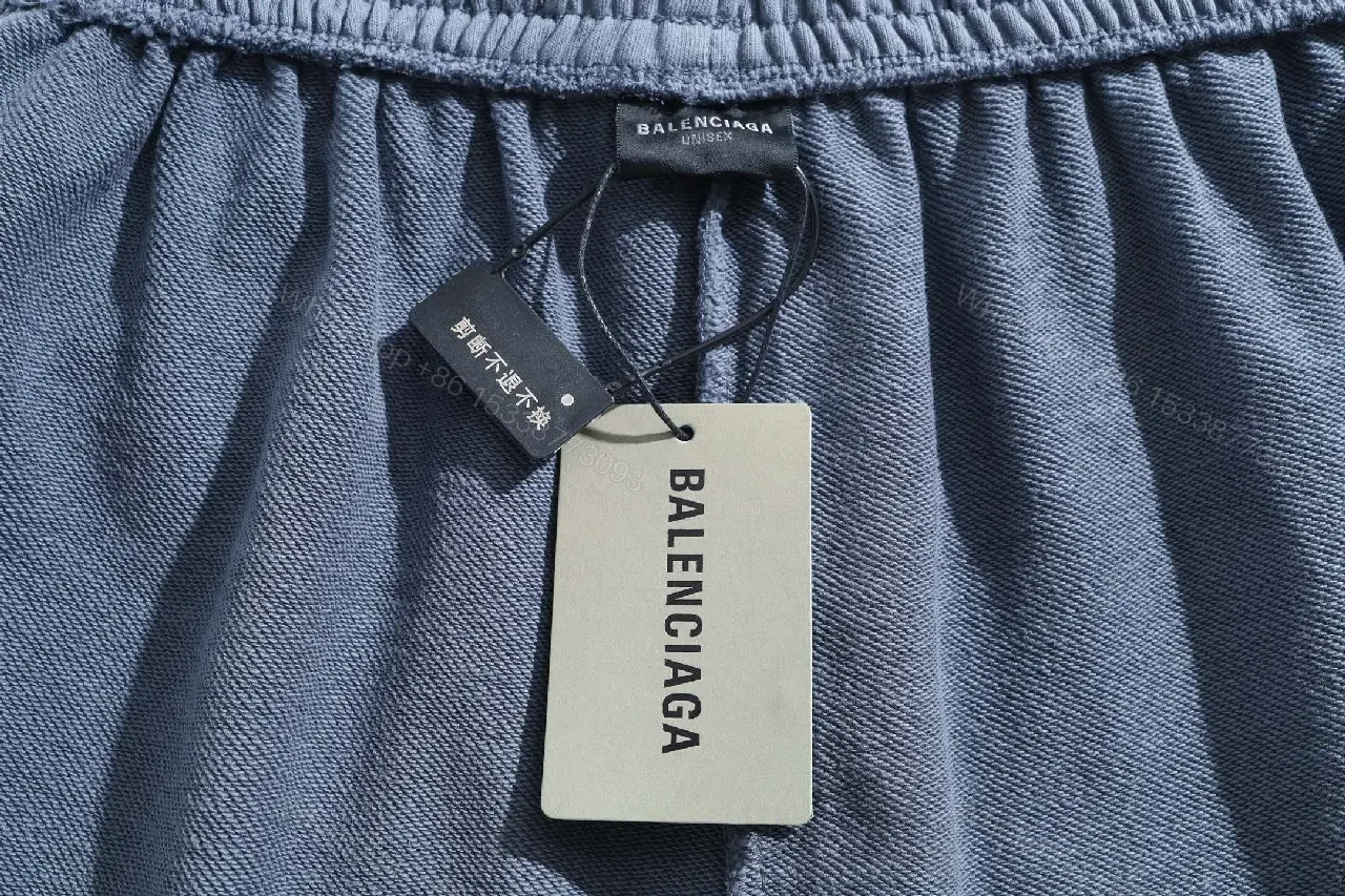 View 3 of Blue Denim Cotton Shorts Free Elastic Waist Balenciaga Style
