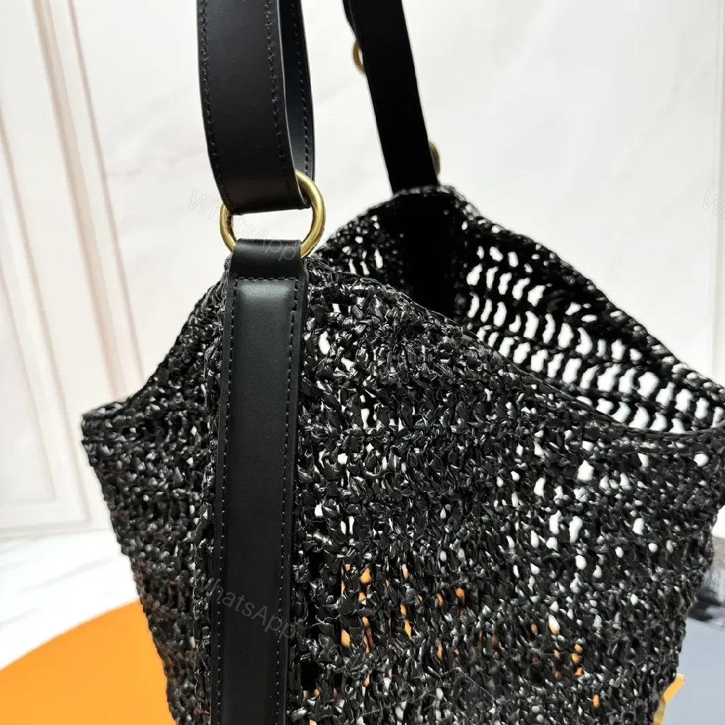 View 3 of Handwoven Mesh Tote: Luxe Black, Gold Logo, Everyday