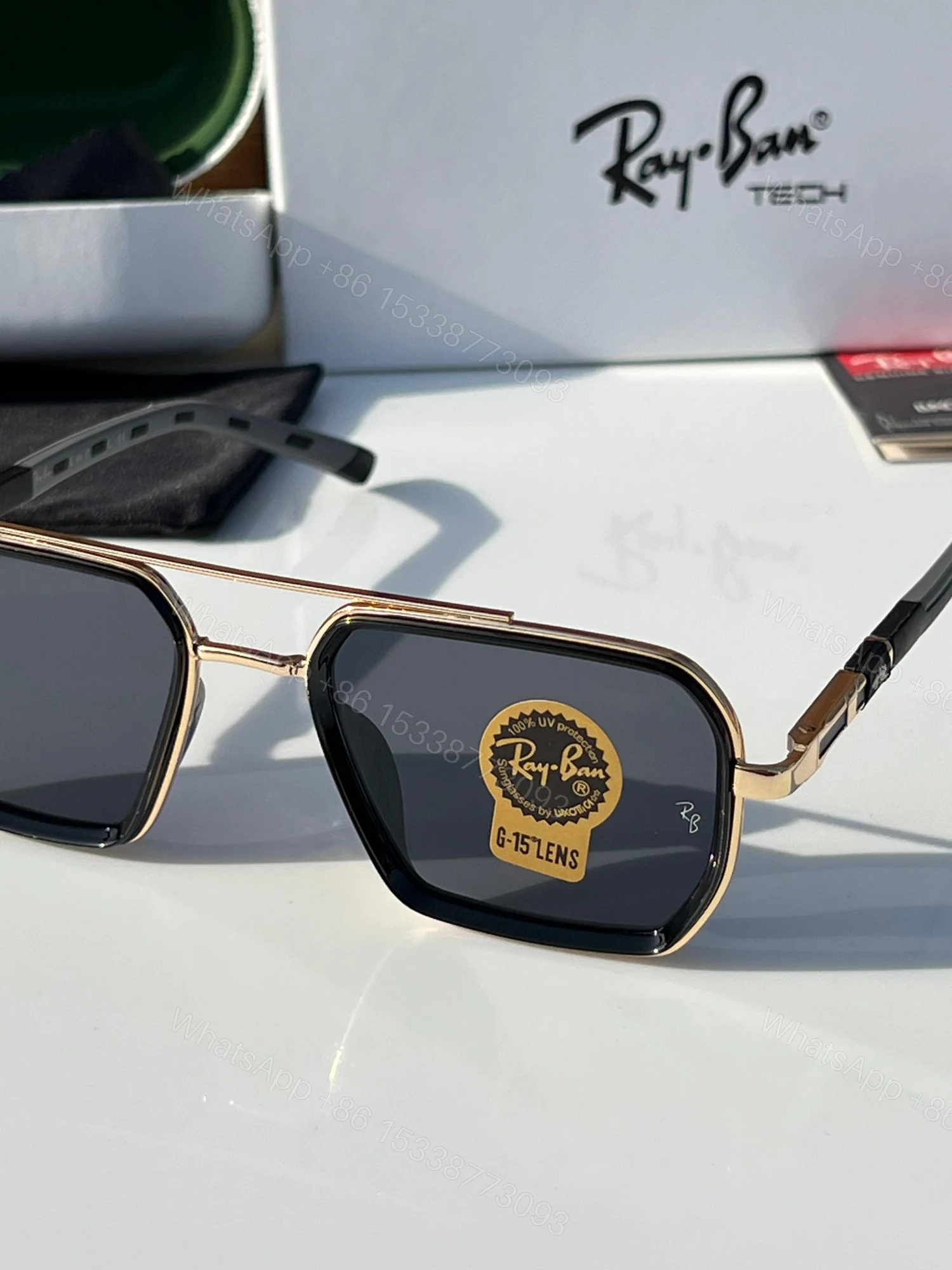 View 2 of FIRST COPY Rayban 11019 gold black sunglasses