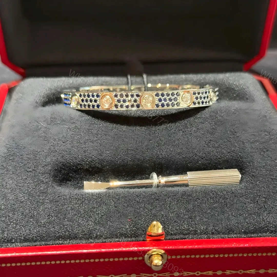 View 8 of New Cartier Love Bracelet with Pink Blue Sapphire Green Tsavorite Diamonds