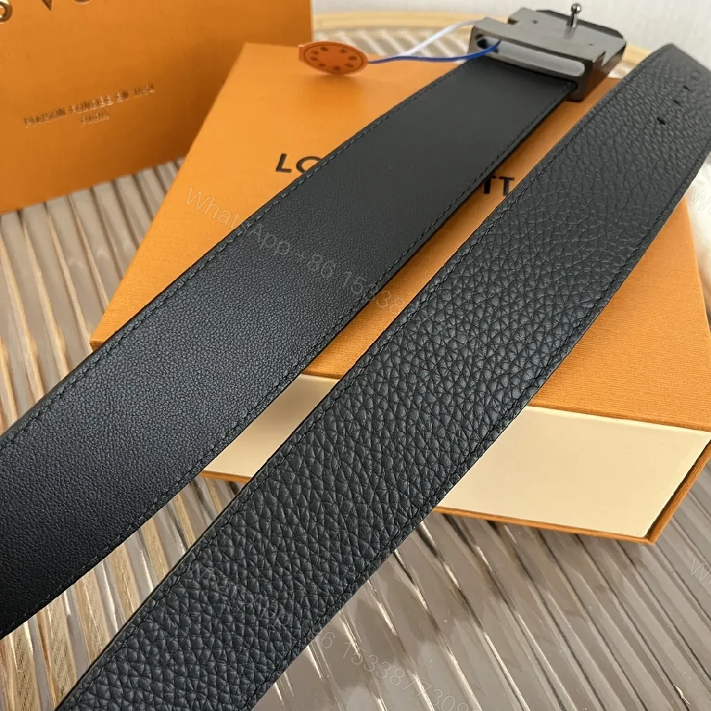 View 4 of Textured Black Leather Belt with Interlock Buckle - Modern Luxury Style