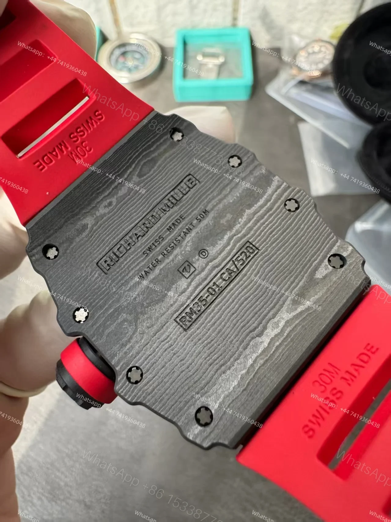 View 13 of Super Clone Richard Mille RM 35-01 Carbon TPT Skeleton Red Rubber Strap 1:1 Replica Watch