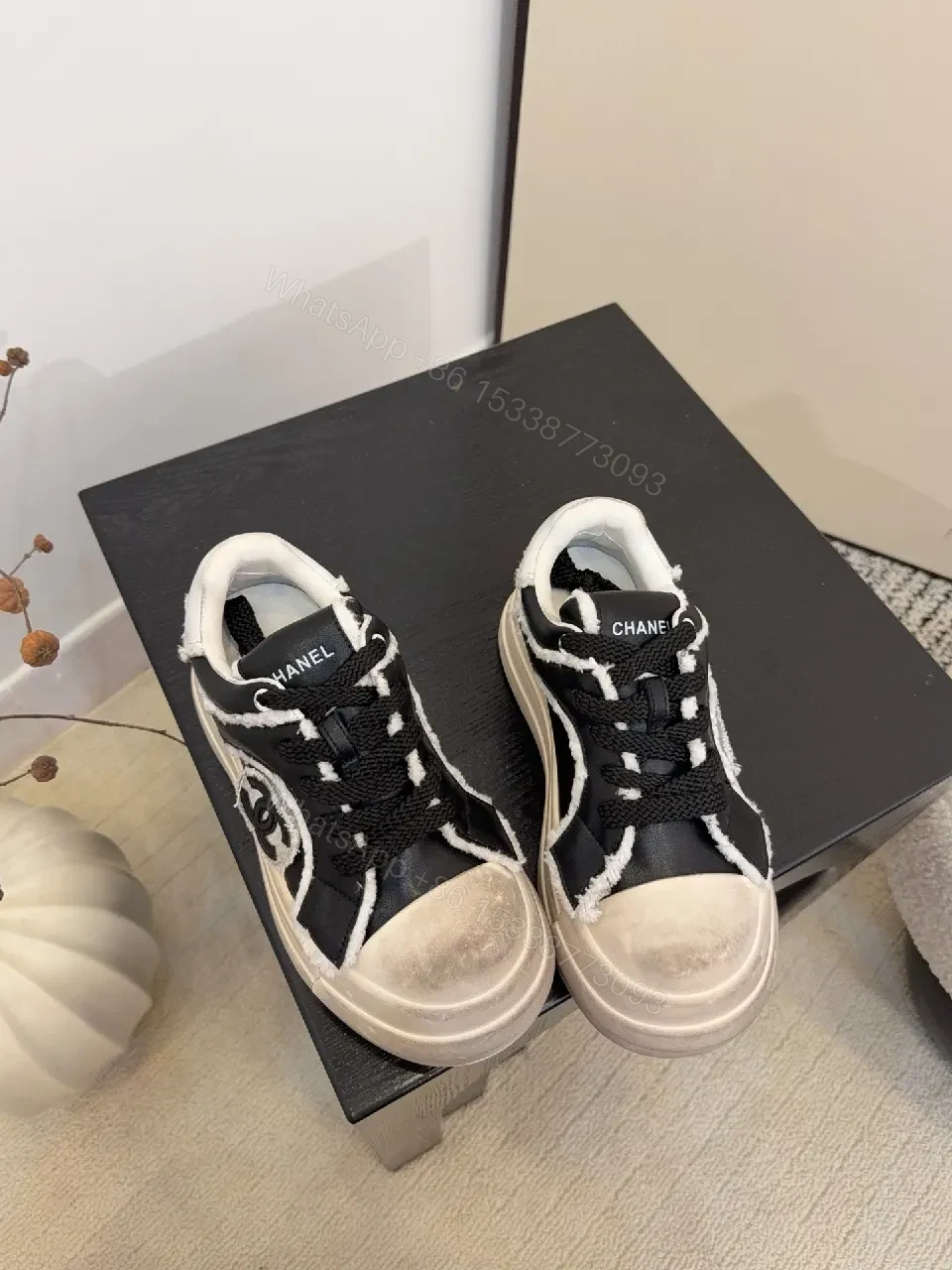 View 6 of Distressed High-Top Leather Sneaker with Bold Stitching Edge