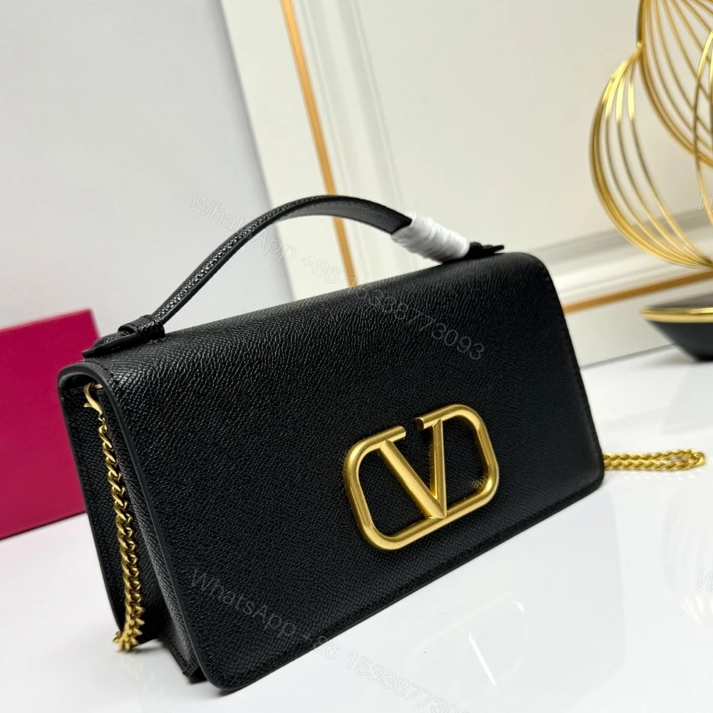 View 3 of VALENTINO GARAVANI VLOGO SIGNATURE GRAINY WALLET WITH CHAIN BLACK 22CM