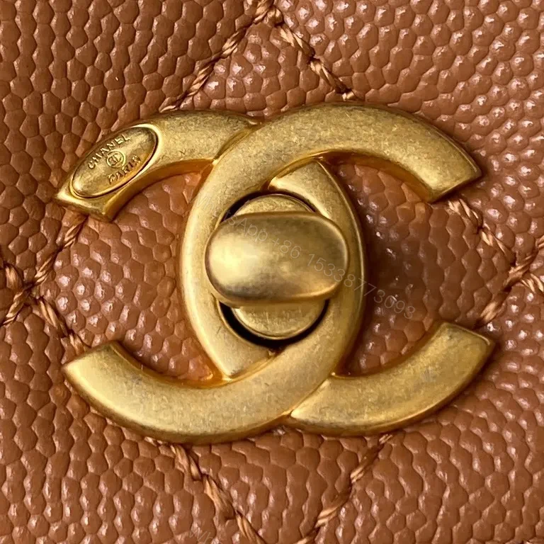 View 5 of Chanel-Inspired Quilted Mini Bag, Caramel Leather, Gold Chain, Versatile Carry