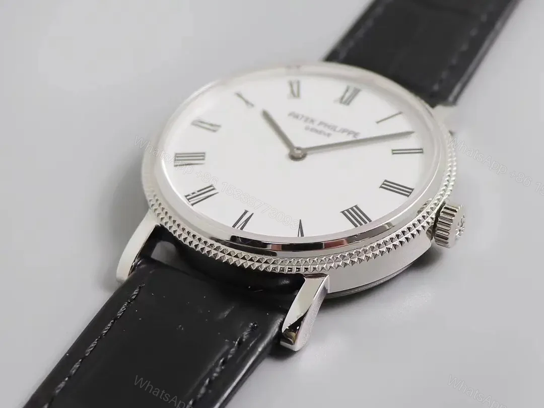 View 2 of Patek Philippe Calatrava 5120G Ultra Thin White Dial Watch with Roman Numerals and Black Leather Strap