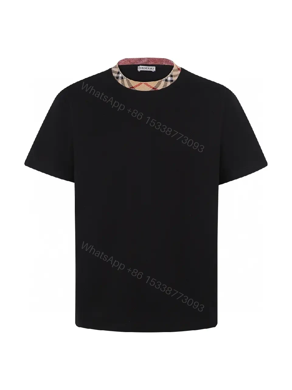 View 2 of Monochrome Essential Tee with Plaid Collar Detail