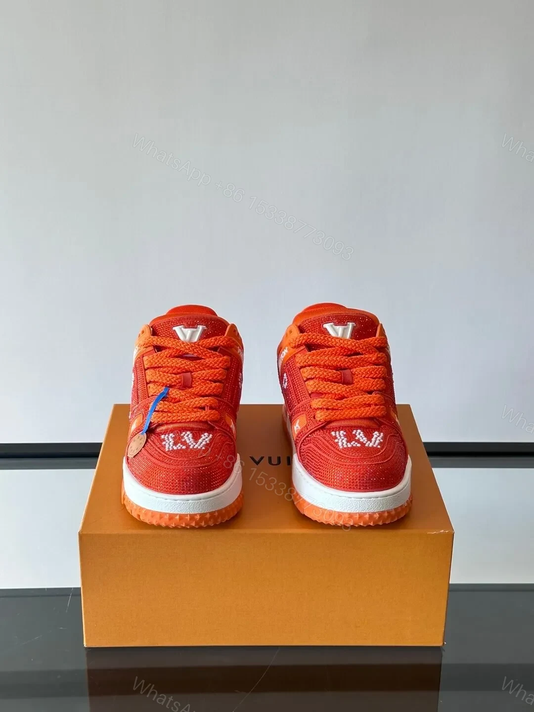 View 2 of LV Men Orange Suede And Mesh Sneakers