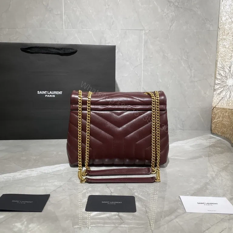 View 8 of Quilted Burgundy YSL Shoulder Bag â€” Bold, Iconic Accessory