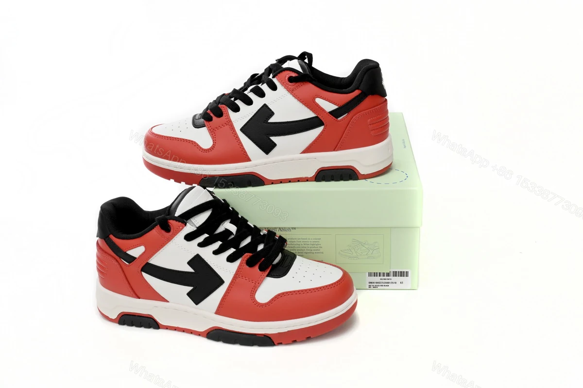 View 8 of OFF-WHITE Out Of Office OOO Low Tops Black White Red OMIA189S23LEA0012510
