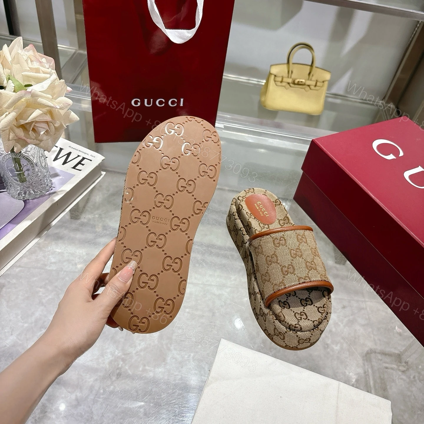 View 7 of GUCCI WOMEN’S GG PLATFORM SANDAL BEIGE 816797 FAD9C 9745