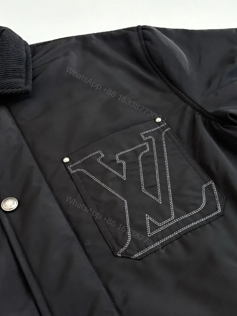 View 2 of Compact Puffer Jacket: Subtle Luxe Pocket Embroidered Detail