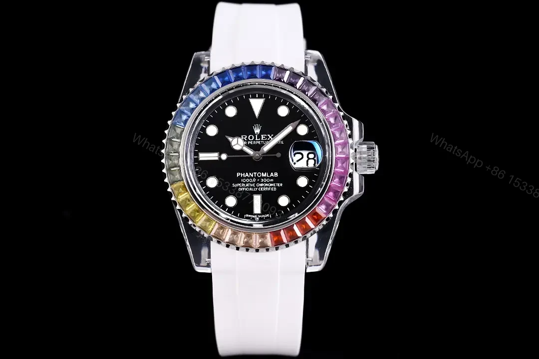 Rolex Submariner Date Phantom Blue Rainbow replica 40MM White Rubber Strap Edition RG-SUB-PHANTOM-BLUE-RAINBOW-WHITE-RUBBER-40 — view 1