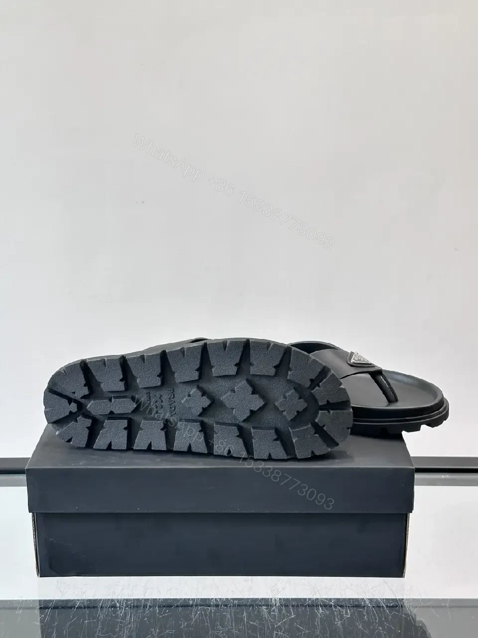 View 9 of Black Leather Prada Flip-Flops Chunky Sole Slide