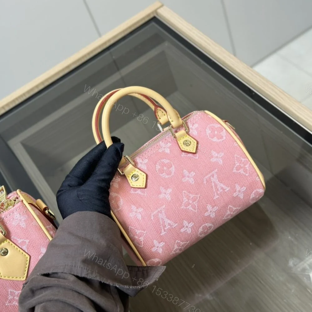View 3 of Louis Vuitton Nano Speedy Monogram Jacquard Denim Pink 20Cm M81213