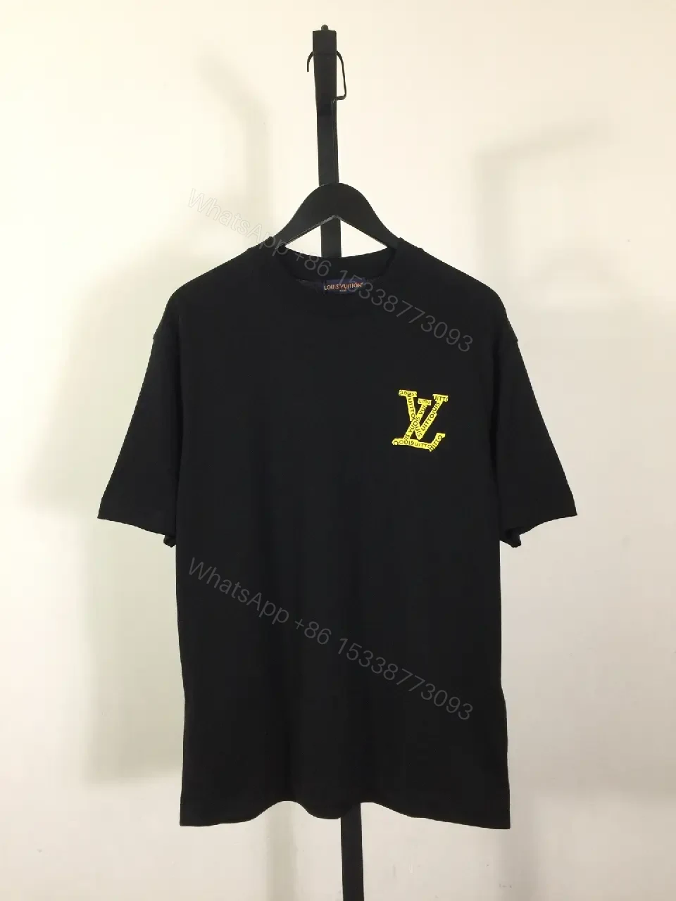 Black Cotton Tee, Bold LV-Inspired Graphic, Relaxed Fit Tee — view 1