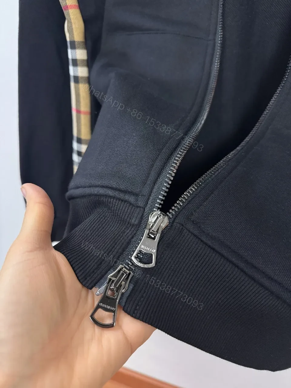 View 2 of Bold Hoodie with Plaid Trim - Luxe Everyday Comfort Hoodie