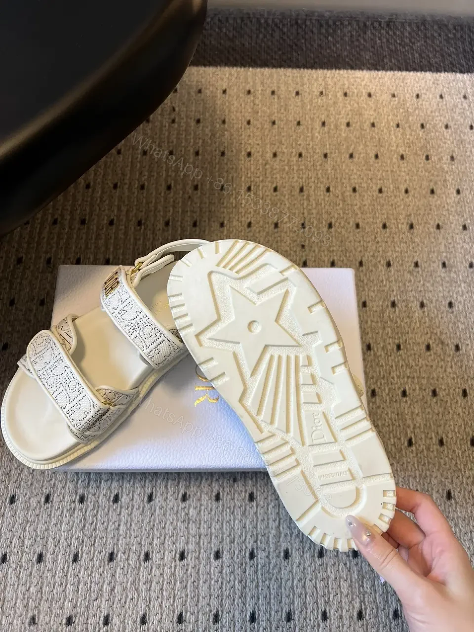 View 6 of Textured Monogram Sandals: Luxe Comfort, Velcro Strap Sandals