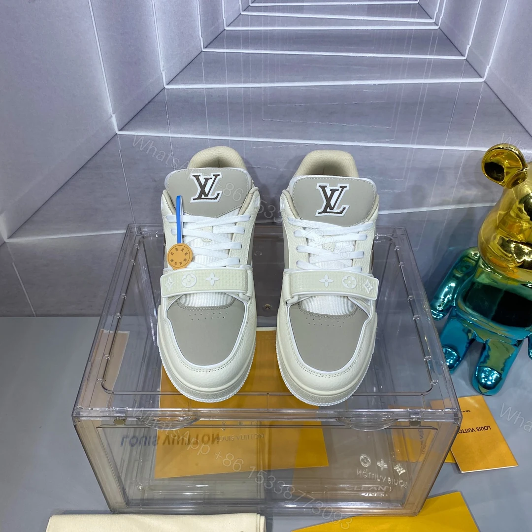 LV 精品仿製 Trainer 米白灰魔鬼氈運動鞋 簡約百搭款 — view 1