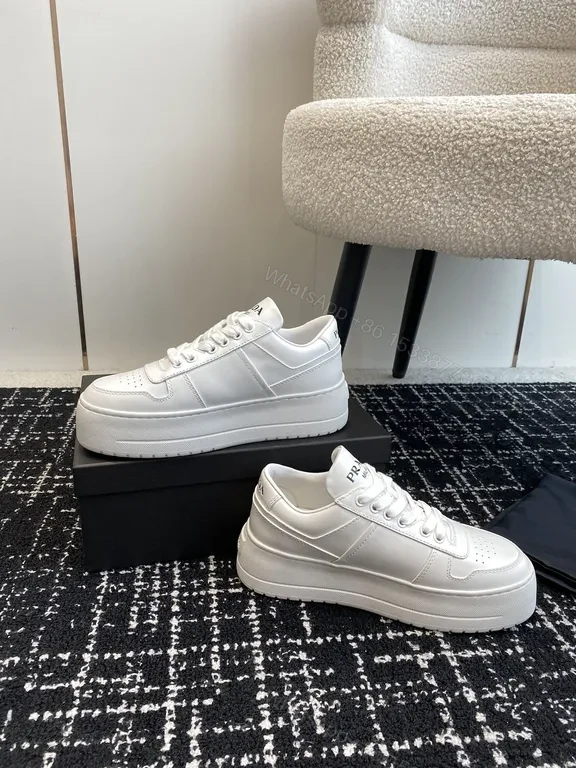 View 3 of Minimalist White Leather Suede-Trim Sneakers: Luxury Comfort
