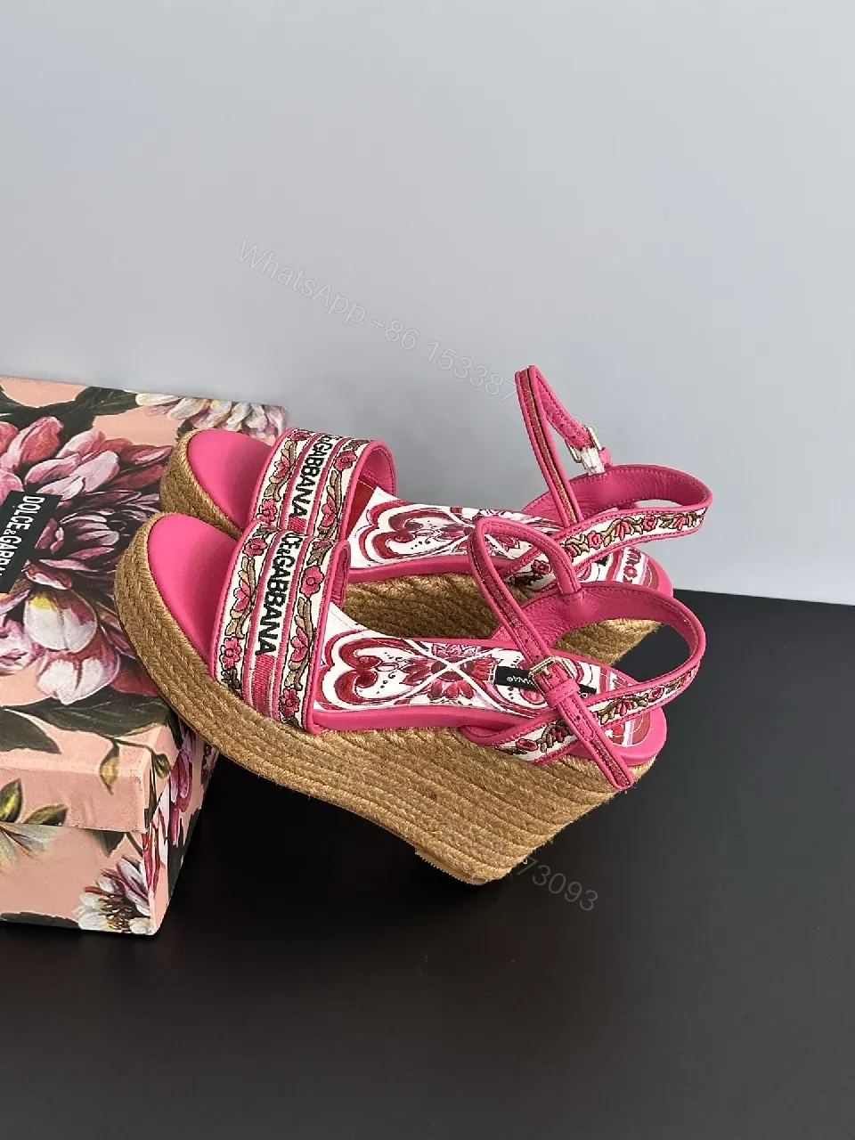 View 6 of Vibrant Pink Espadrille Wedges with Logo Textile Details