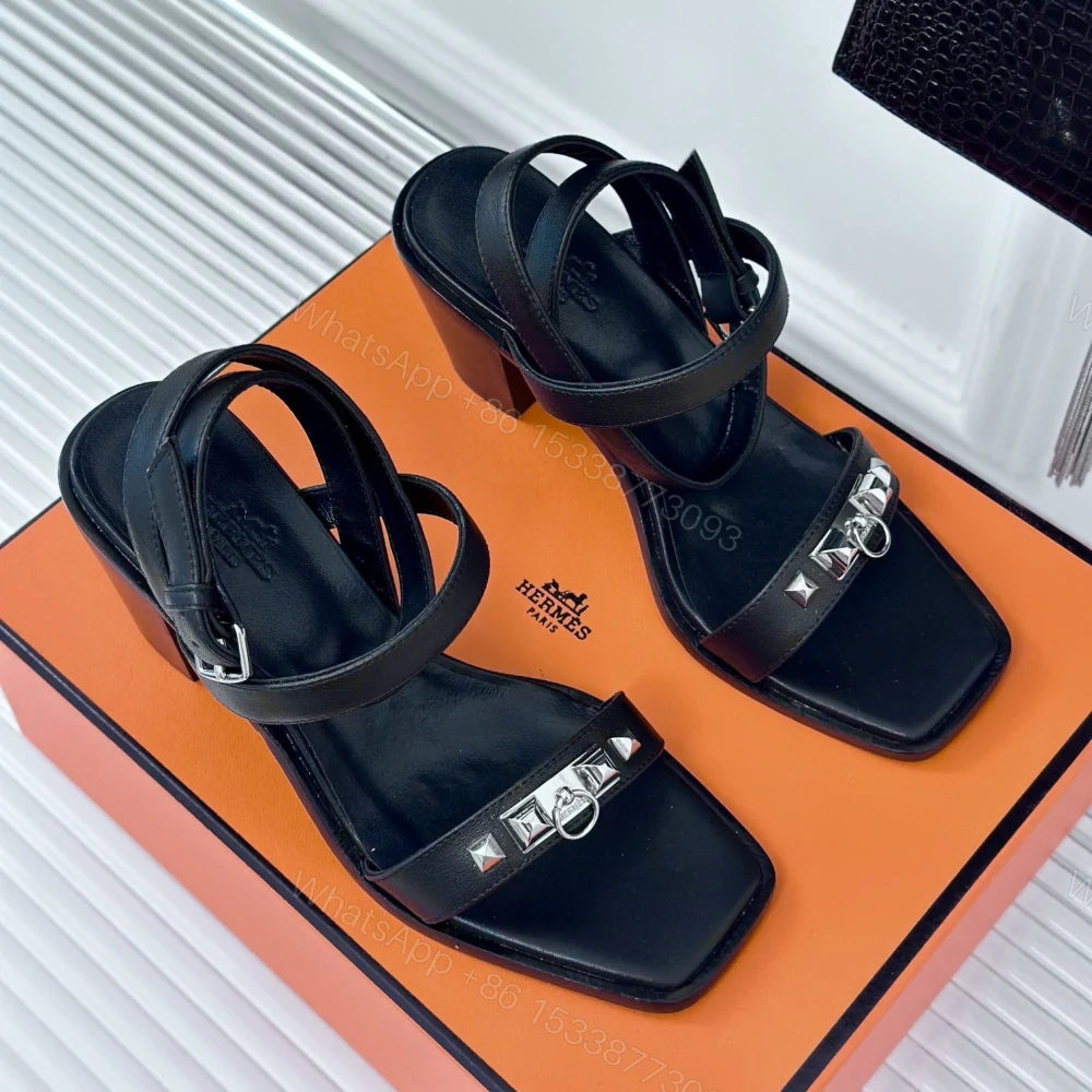 View 4 of 高仿Hermes*H241152Z02一字帶涼鞋黑色6.5CM免檢版